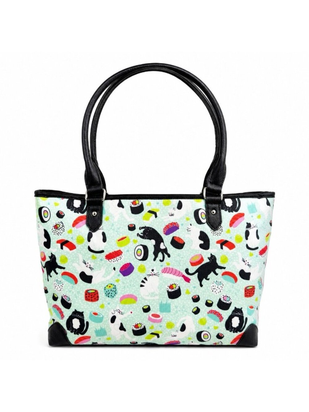 Lily Bloom Janet Tote Bag Women OS Mint Cat Sushi Print Kawaii Eco Friendly NWT